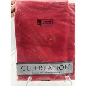 NOS Mervyns Celebration Red Fabric Woven Tablecloth 60" x 86" Oval